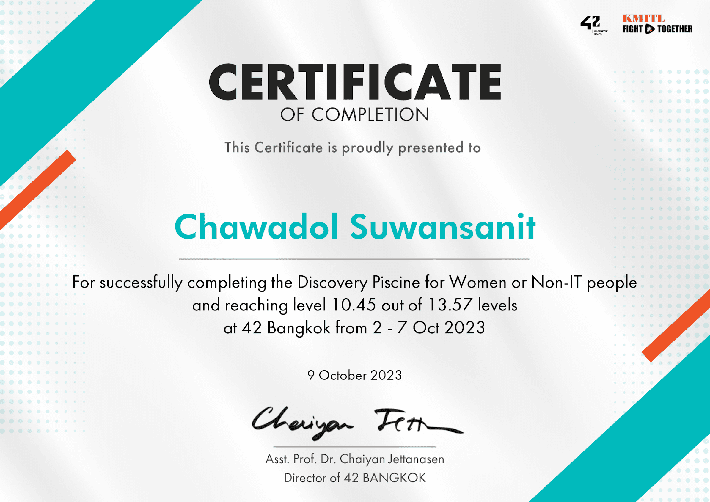42 Bangkok Certificate Award